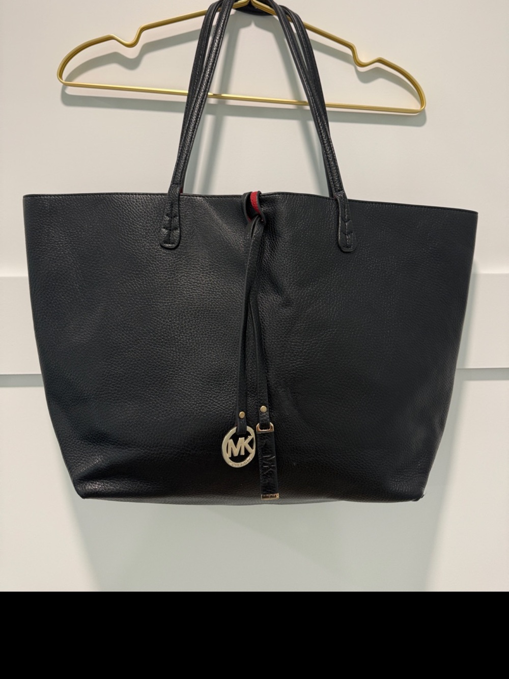Michael Kors Black Leather Tote with MK Charm